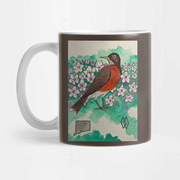 Connecticut state bird and flower, the robin and mountain laurel by Matt Starr Fine Art